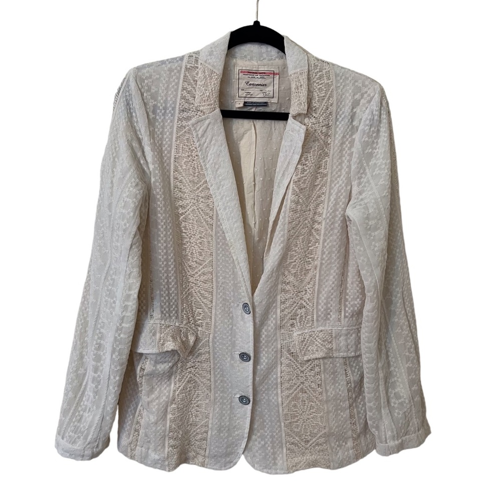 Cartonnier Anthropologie Small Cream Boho Lace Panel Embroidered Lupe Blazer
